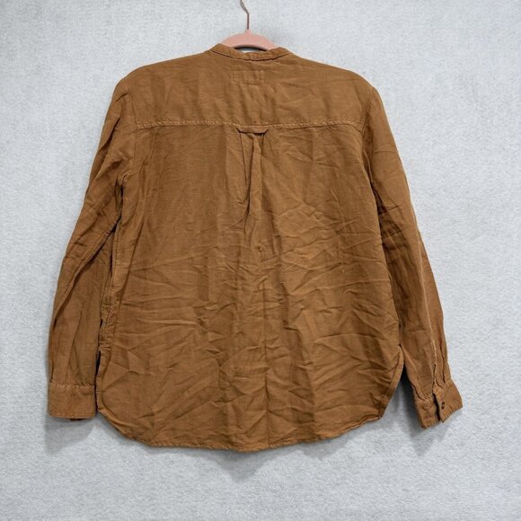 Pilcro Shirt Womens Small Brown Linen Blend Ruffle Button Front Anthropologie - Picture 8 of 9